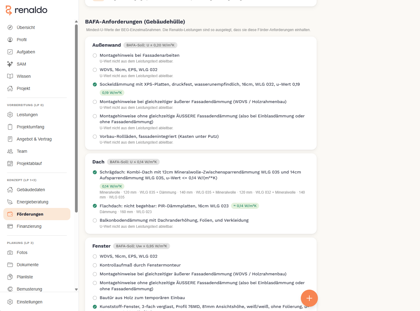 Renaldo: BAFA-Anforderungs-Check mit Mindest-U-Werten je Bauteil
